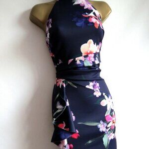 Lipsy Navy Floral Body Con Dress